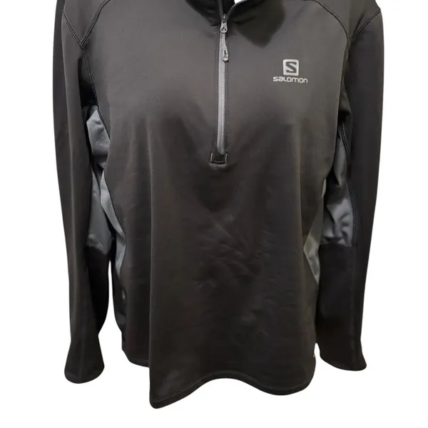 Salomon 1/4 Zip Advanced Skin Warm Running Jacket Sz L Black~Gray Vented Layer - Image 2