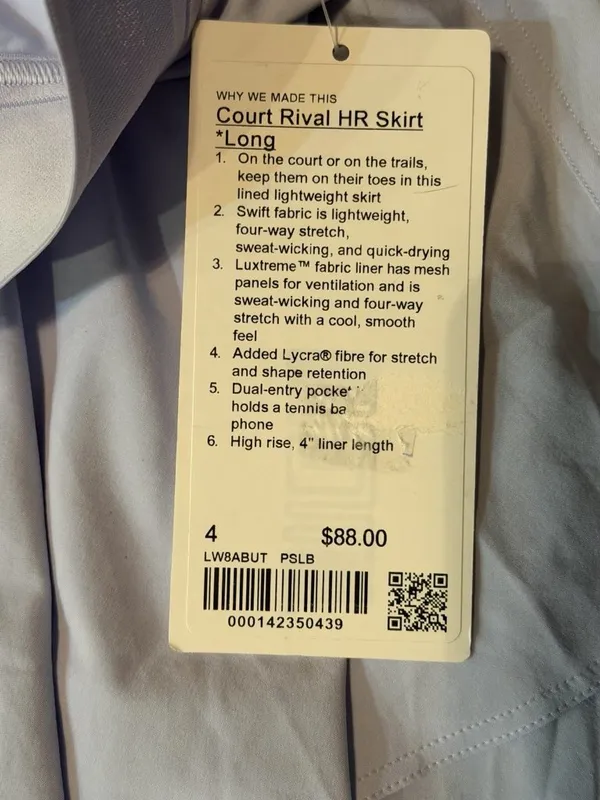 Lululemon Court Rival HR Skirt Long size 4, NWT Running Yoga Athleisure Workout - Image 3