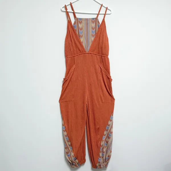 Free People Orange Ribbed Sleeveless Open Back Morning Rise Jumpsuit *FLAWS - Image 9