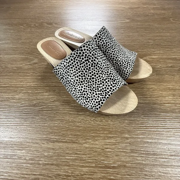 Madewell Clog Mule Sandals Womens 8 Spotted Calf Hair Wood Heel Slides Boho Chic - Image 7