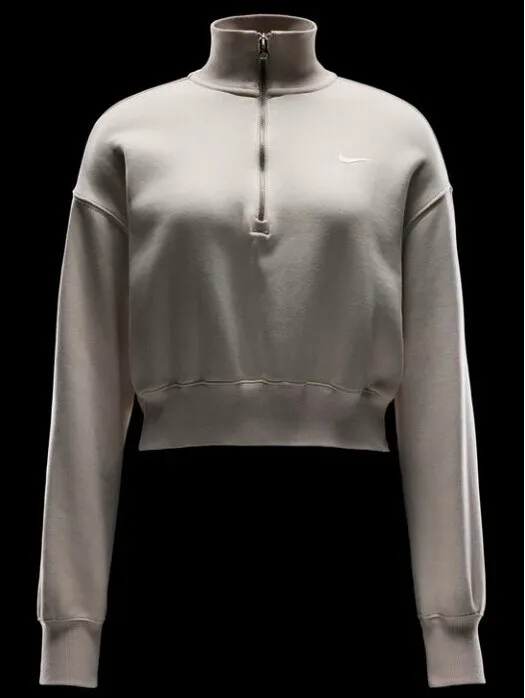 Nike Sportswear Phoenix Fleece 1/4-Zip Cropped Sweatshirt NWT Light Orewood XL - Image 6