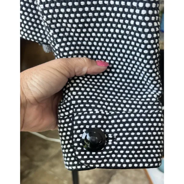 WHBM Black White Polka Dot Blazer Women's 12/14 Cotton Cropped Notch Lapel - Image 8