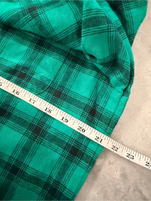 L.L.Bean Size SP Green Plaid Flannel Pajama Top Button Front 100% Cotton Pocket - Image 8