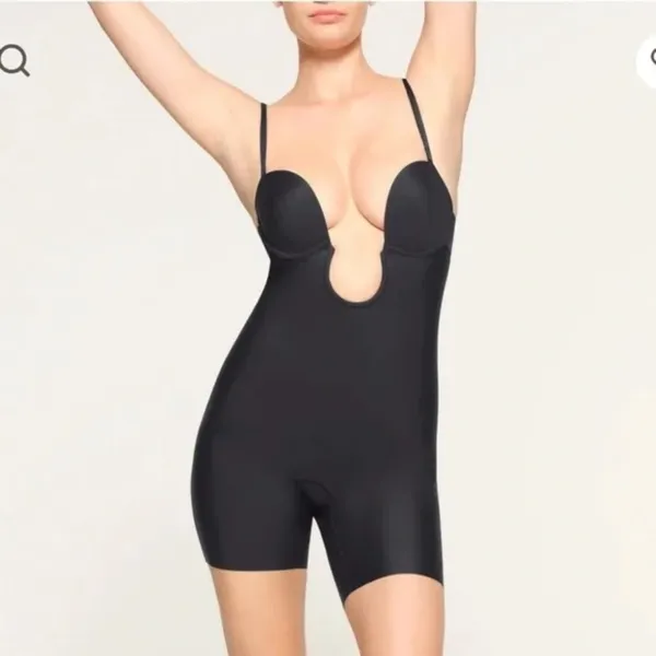 Skims Deep Plunge Shapewear Mid Thigh Bodysuit Black NWT NEW Small Onyx - Image 3