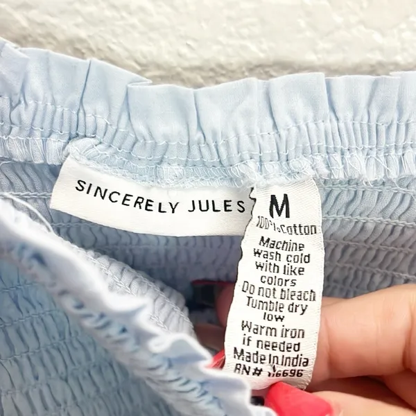 Sincerely Jules Light Blue Smocked Tiered Floral Tank Top Tie Strap Mini Dress - Image 7