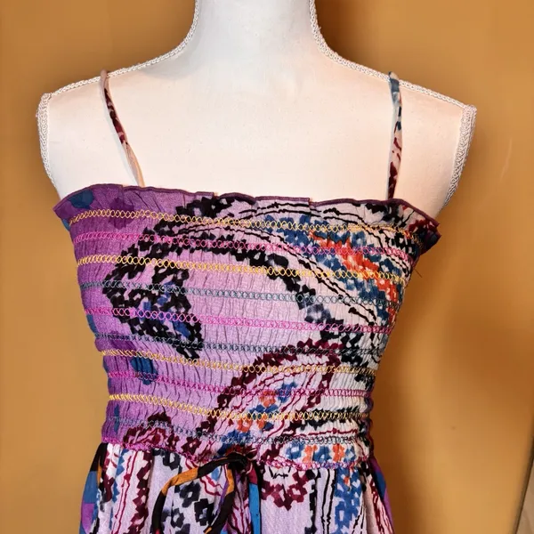 Ark & Co‎ Smocked Maxi Dress Purple Paisley Geometric Spaghetti Strap Size S - Image 5