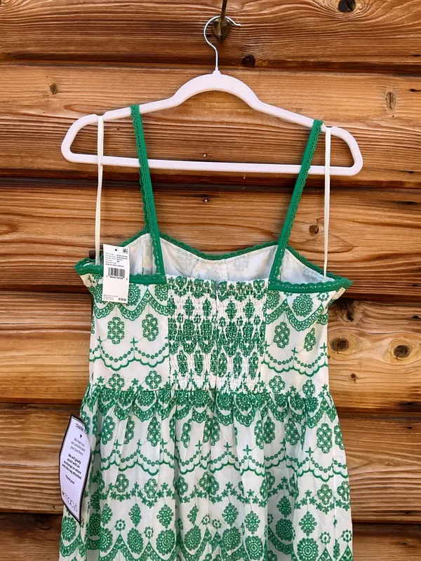 Adrianna Papell White Green Size 6 Cotton Eyelet Ruffle Midi Dress Party Picnic - Image 14