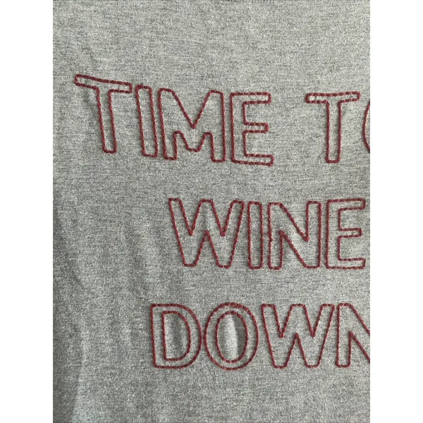 C. Wonder Time To Wine Down Sweatshirt Womens Size M Gray Graphic‎ Pocket Top - Image 2