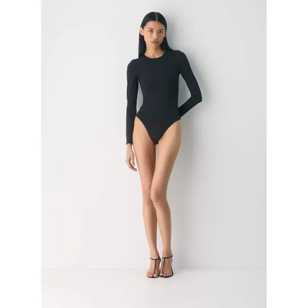 BABATON Contour Black Long‎ Sleeve Snap Closure Bodysuit Ribbed Knit Size XS - Image 2