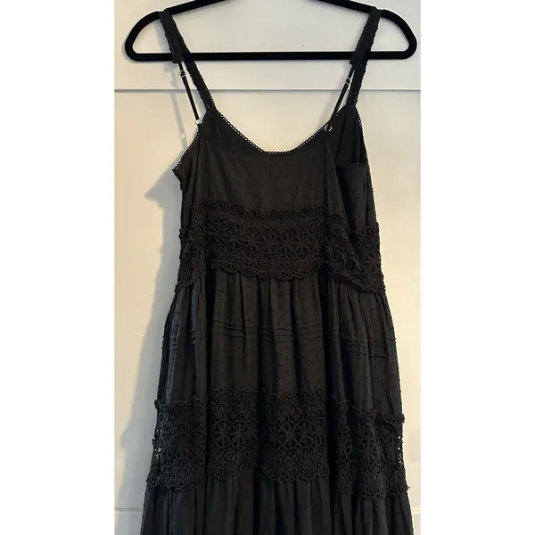 Anthropologie Love The Label Black Flocked Lace Crochet Tiered Cotton Maxi Sz XS - Image 9