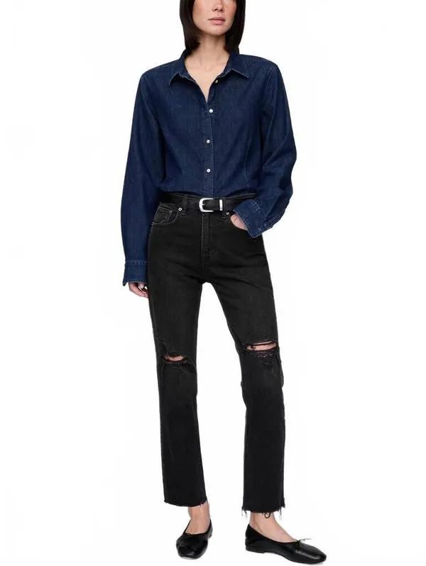 Gap Short High Rise Cheeky Straight Jeans NWT Worn Black Destroy Size 26S - Image 5