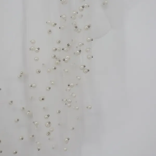 White Sheer Mesh Pearl Embellished Poncho Top Elegant Bridal Layering O/S - Image 2