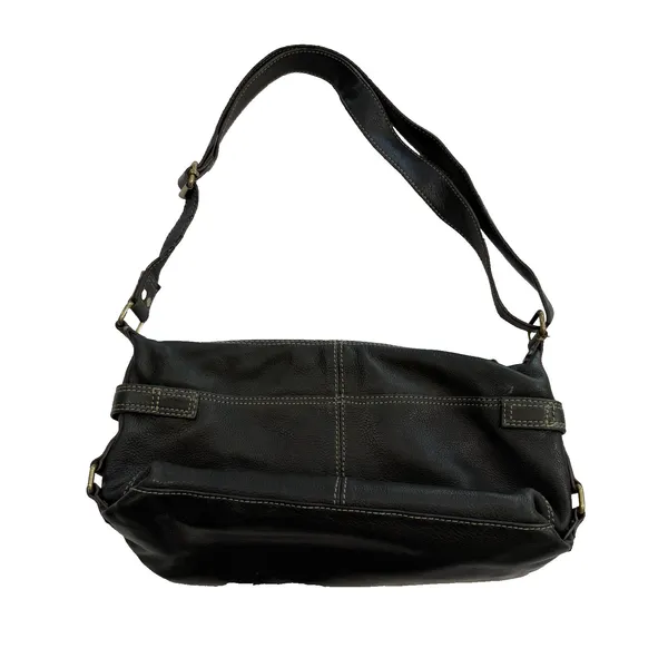 Vintage Fossil Black Leather Multi-Pocket Shoulder Bag Y2K Satchel - Image 3