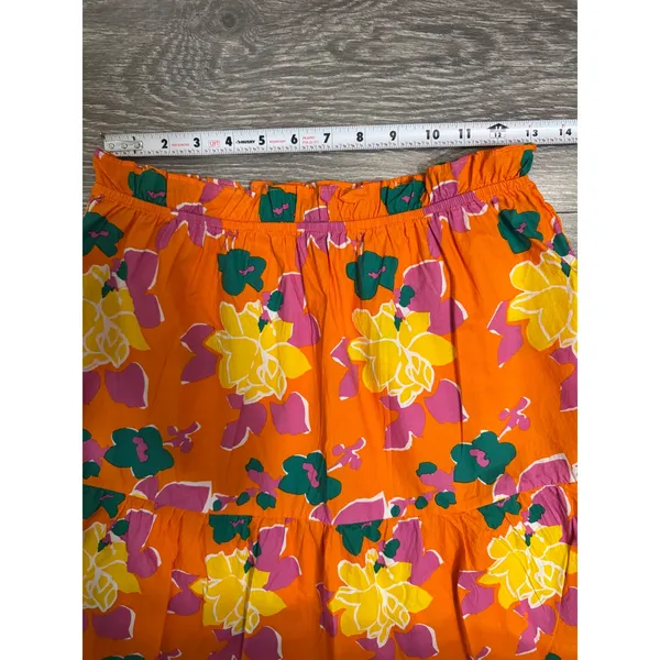 Lulus 100% Cotton‎ Maxi Skirt M Orange Floral Tiered High Waist Boho Summer - Image 6