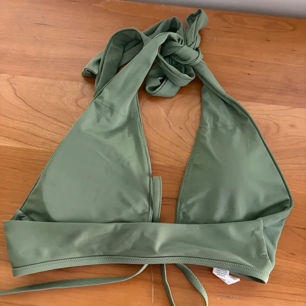 Aerie Olive Green Ribbed Bikini Set Scoop Halter Top L Bottoms M Cheekier 2pc - Image 6