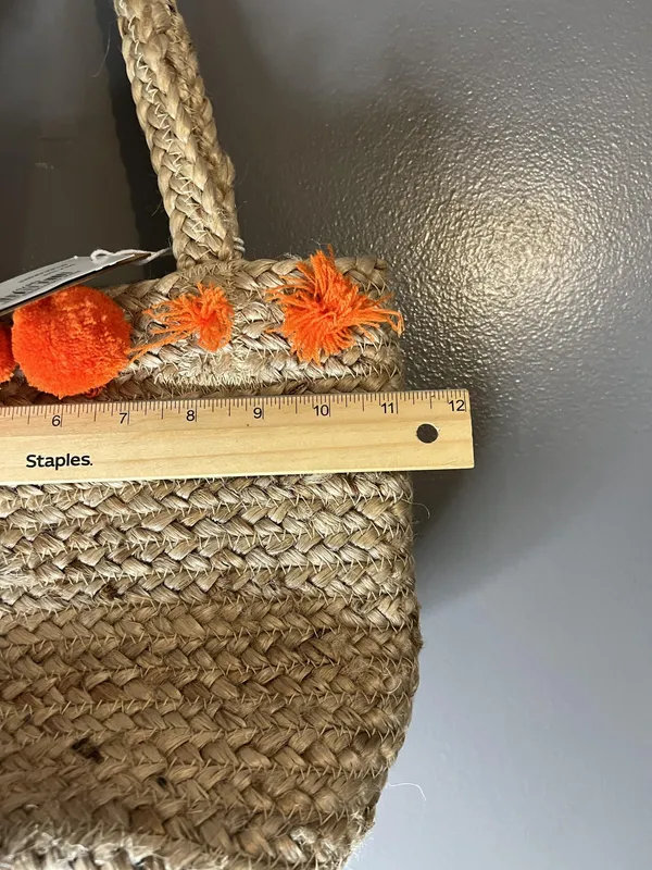 Roller Rabbit Naila Tote Bag Womens Small Beige Jute Out Of Office Pom Pom Beach - Image 5