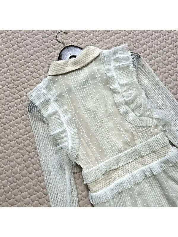 NWT Elliatt Dotted Organza Ivory Ruffled Layering Dress Long Sleeve Like S - Image 7