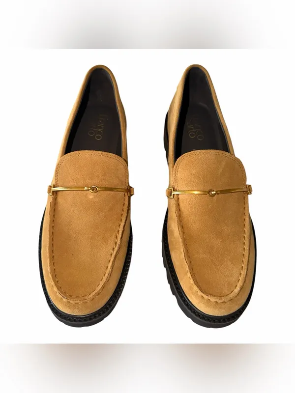 NEW Franco Sarto Women's Senna Round Toe Lug Sole Loafers Biscotti Brown Suede - Image 6