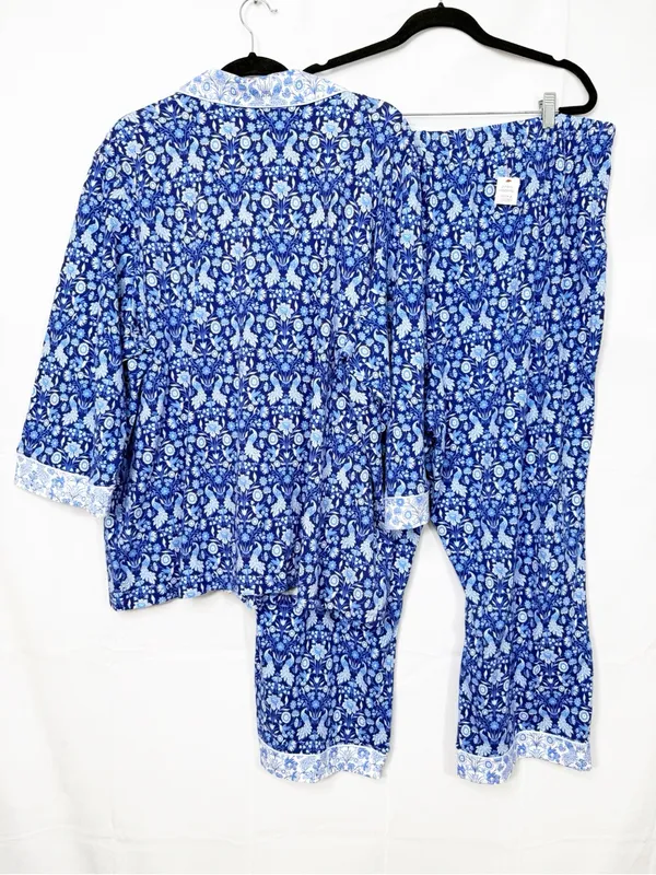 BedHead 3/4 Sleeve Classic PJ Set Bloomscape Blue Bird Floral Cropped Pajama Set - Image 4