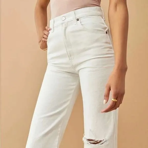 Reformation‎ Jeans Women 26 White High Rise Straight Leg Distressed Knee Denim - Image 2