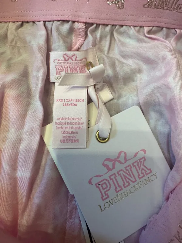 VS PINK LoveShackFancy Size XXS Pink Bow Shorts Lace Trim NWT Coquette - Image 6