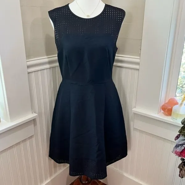 J.Crew Black Eyelet Laser Cut Cotton Silk Fit & Flare Dress 8T - Image 3