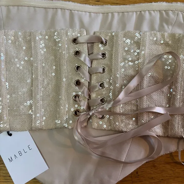 NEW Mable Sequined Bridal Bachelorette Wedding Fairy Lace Up Club Corset L - Image 6