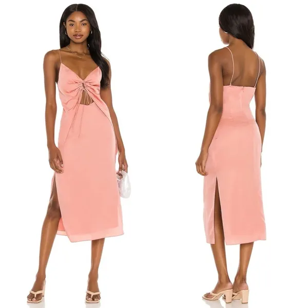 Revolve Song Of Style Copper Pink Midi Dress Open Tie Front Womens Size‎ XS - Image 2