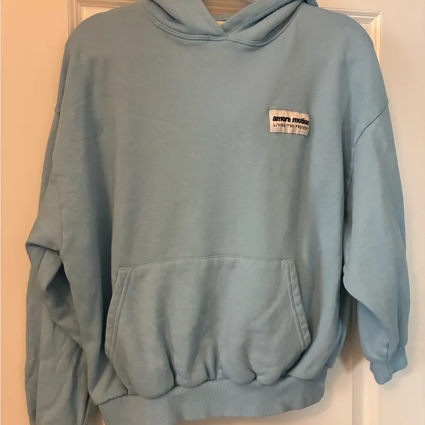 Women Blue Pacific Republic hoodie with black writing. Size M #amoremotion - Image 5