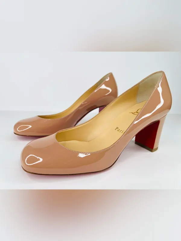 Christian Louboutin Cadrilla 70mm Block Heel Nude Patent Leather Pumps EU 36.5 - Image 2