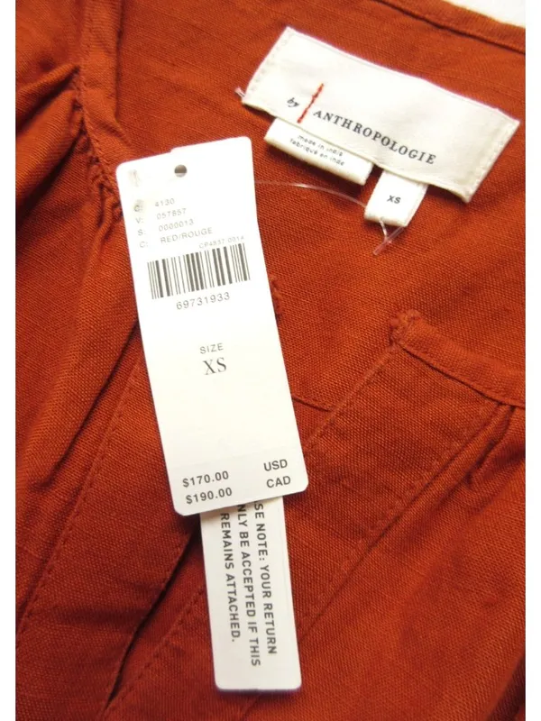 NWT by Anthropologie Somerset Maxi in Dark Orange Linen Edition Dress XS - Image 5