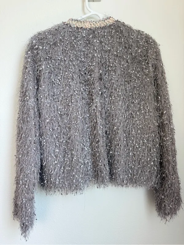 Zara Basic Fringed Fluffy Shaggy Cropped Cardigan Jacket - Image 6