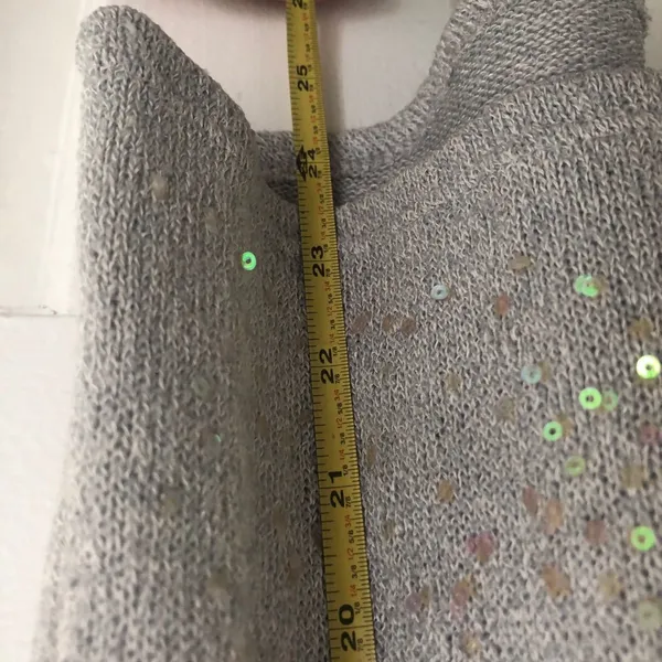 Vintage Y2K Fang Sequin Embellished Knit Tank Top Grey Blue Small - Image 2