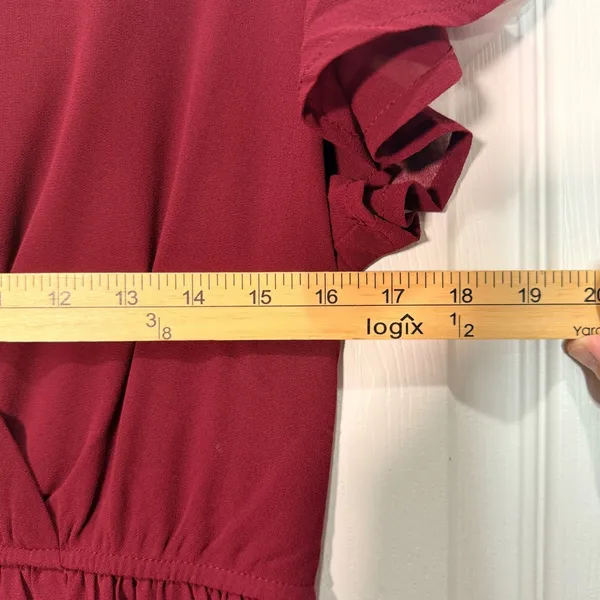 Lulus Burgundy Flutter Sleeve Wrap Maxi Dress Burgundy Size Medium - Image 4