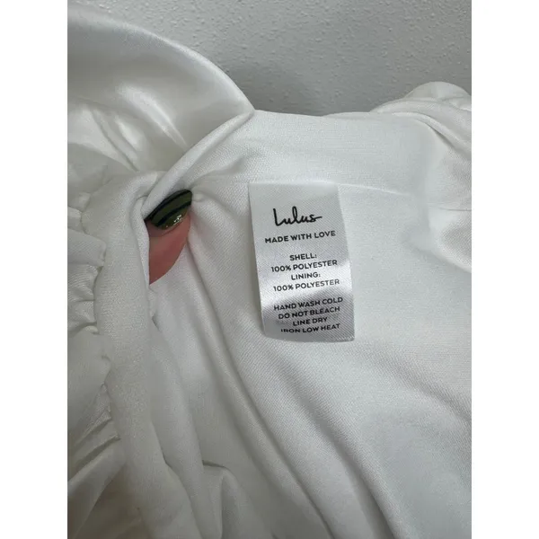 Lulu's Regal Cutie White Satin Square Neck Bubble Hem Mini Dress‎ Size Medium - Image 5