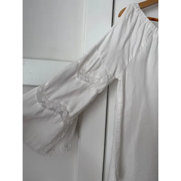 Standard Grace White Boho Embroidered Lace Tunic Off Shoulder Bell Sleeve Small - Image 8