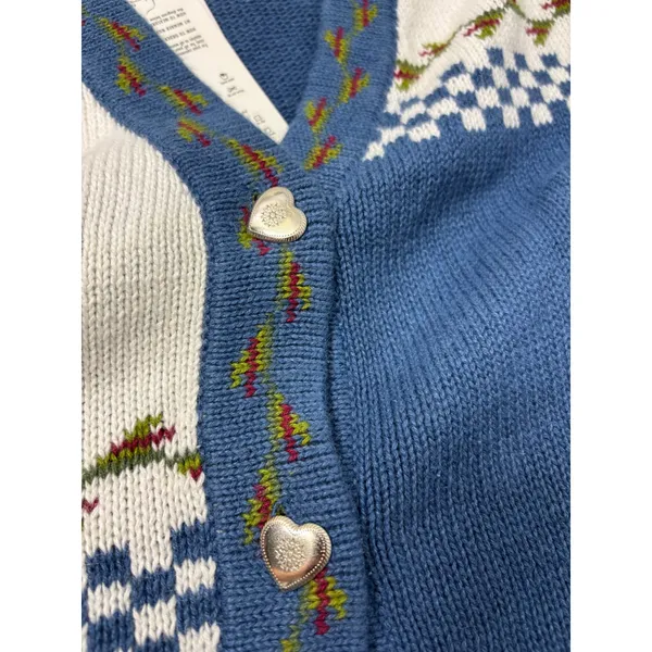 Quacker Factory Blue Garden Angel Embroidered Cardigan Sweater‎ 2X Heart Buttons - Image 13