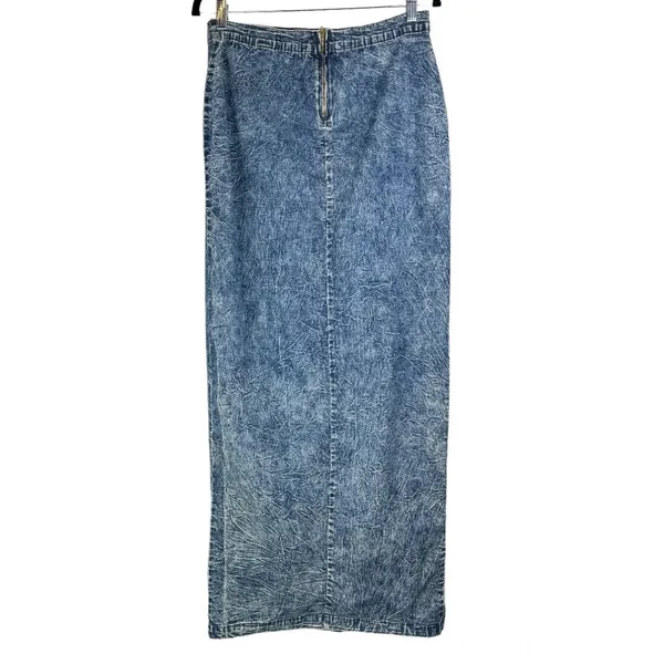 Judy Blue Denim Midi Maxi Skirt Sz 1XL Acid Wash Stretch High Slit A Line - Image 2
