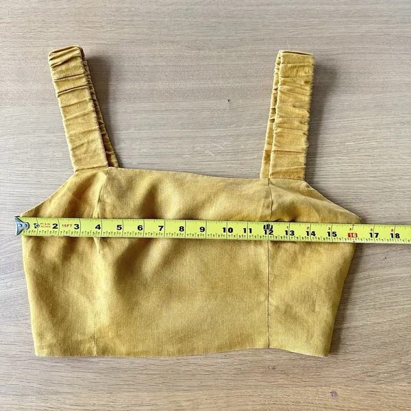 Lulus 100% Linen “Caught in Cannes" Mustard Cutout Cropped Tank Top Sz M Indie - Image 12