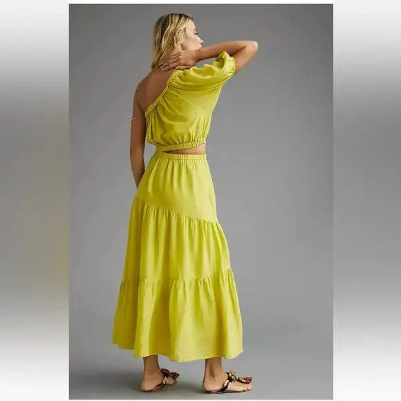 ANTHROPOLOGIE VELVET GRAHAM &‎ SPENCER Christa Maxi Dress Limelight One Shoulder - Image 3
