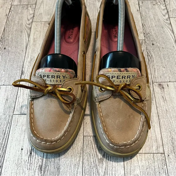 Sperry Top Sider Boat Shoes Angelfish Pink Plaid Leather Women’s Size 7.5M - Image 2