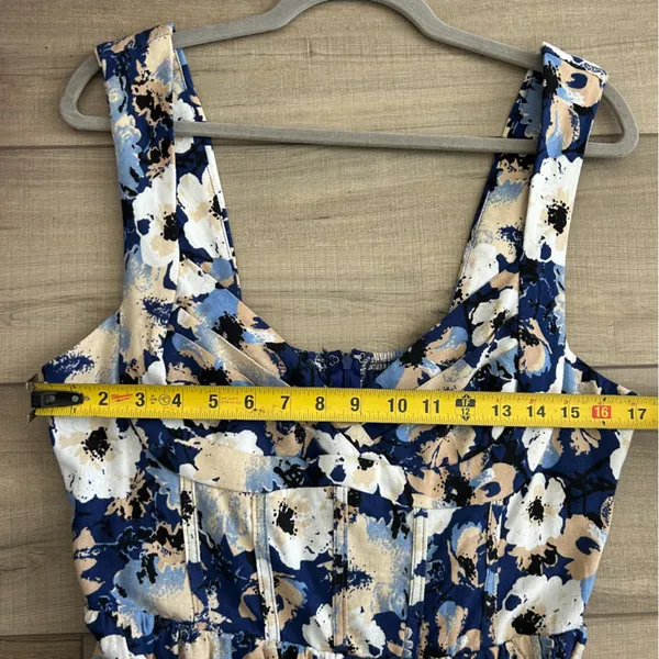 Lulu’s Sunny Attraction Navy Floral Linen Bustier Belted Mini Dress NWOT Large - Image 10