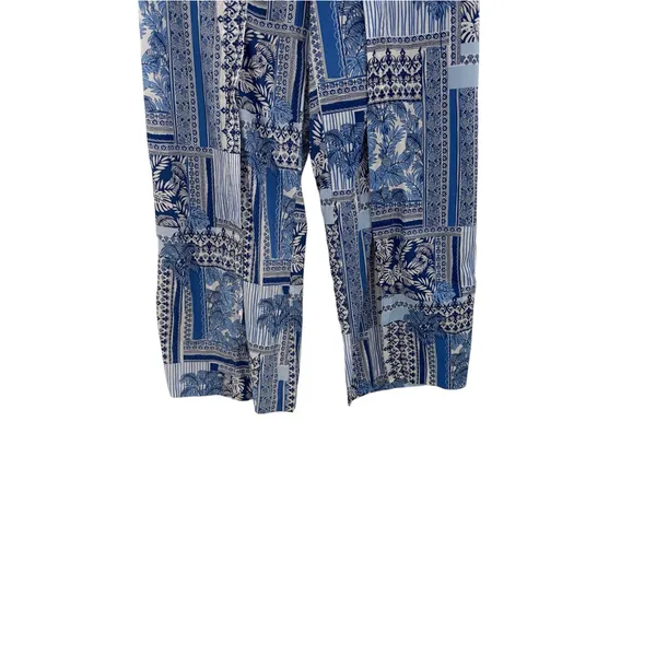 J.McLaughlin Eugene Palm Patchwork Wide Leg Pull On Pants Blue White Size Medium - Image 6