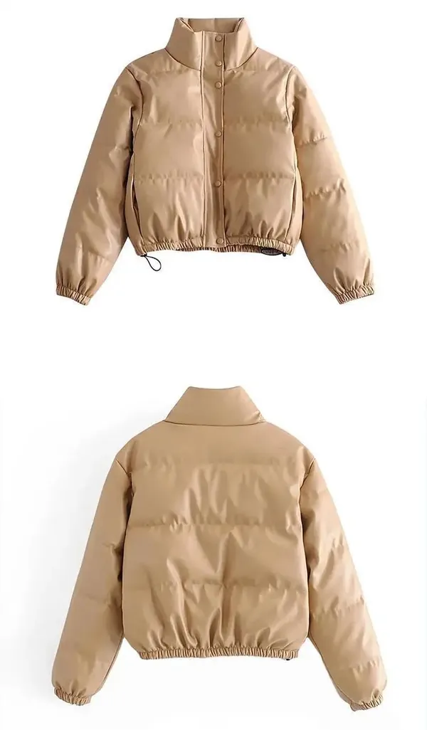 Small crop puffer beige Carmel warm winter coat jacket big Nwot Tan - Image 5