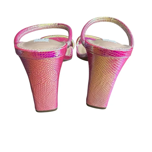 Steven by Steve Madden‎ Pink Iridescent Strappy Block Heel Sandals Square Toe 9 - Image 3