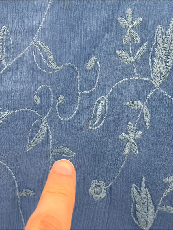 SUNDANCE Blue Embroidered Silk Short Sleeve Sheer Overlay Blouse Top Sz large - Image 8