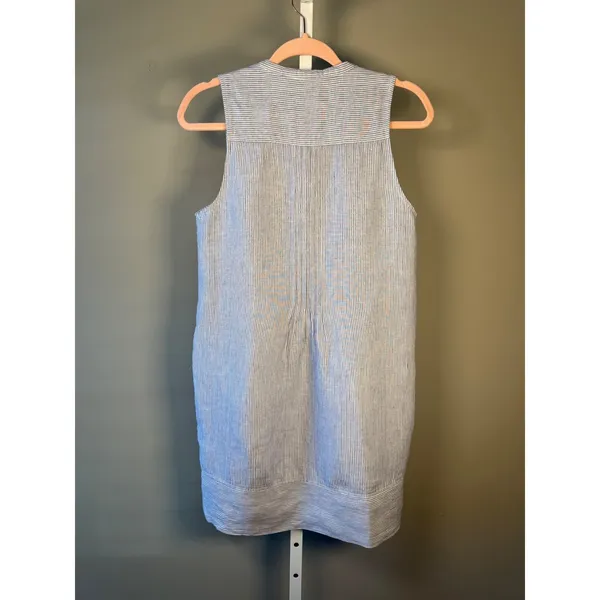 Faherty Isha Linen Dress Small Blue Stripe Pintuck Coastal Summer $178‎ - Image 7