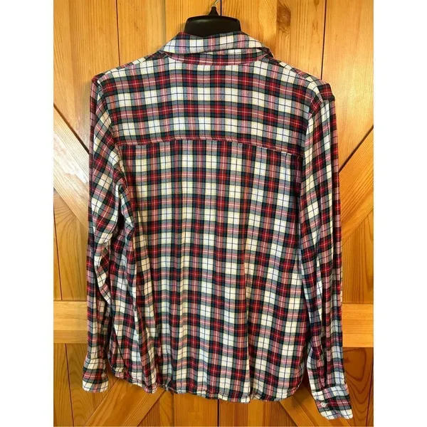 GAP Flannel Shirt Women's Large Green Red Plaid Long Sleeve Button Up (4036) - Image 6