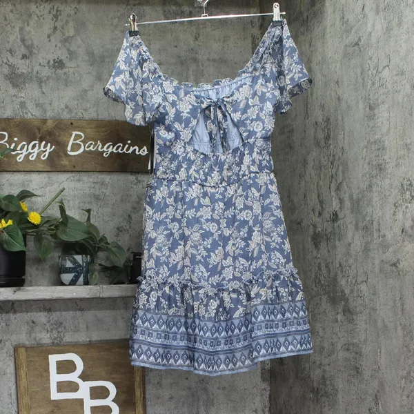 NWT Trixxi Juniors Floral-Print Flutter-Sleeve Dress 26EF76VJII Blue Multi M - Image 5