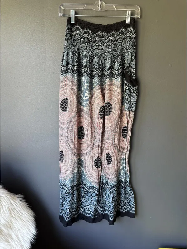 Gypsy Rose Bohemian Style Elastic Waist Palazzo Pants with Side Pocket - Image 2